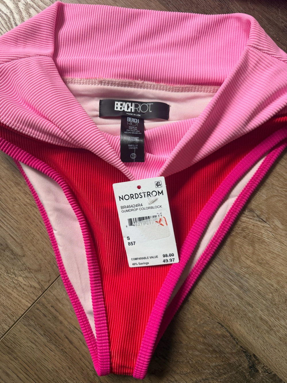 Beach Riot Red & Hot Pink Colorblock Ribbed Sports Bra - Picture 5 of 7